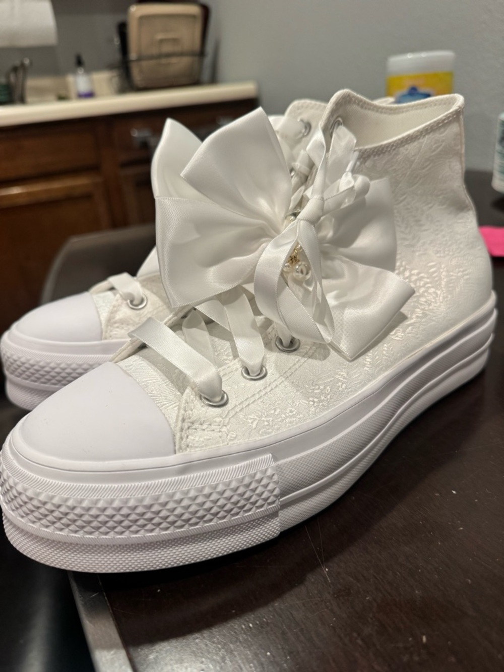 Converse White High-Top Sneakers with Satin Bow